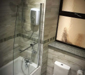 Grey and white granite bathroom window sill